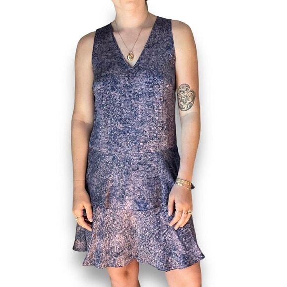 NWOT Rebecca Taylor Womens Blue Purple Geometric Ruffle Silk Mini Dress Sz 6 - Picture 4 of 8